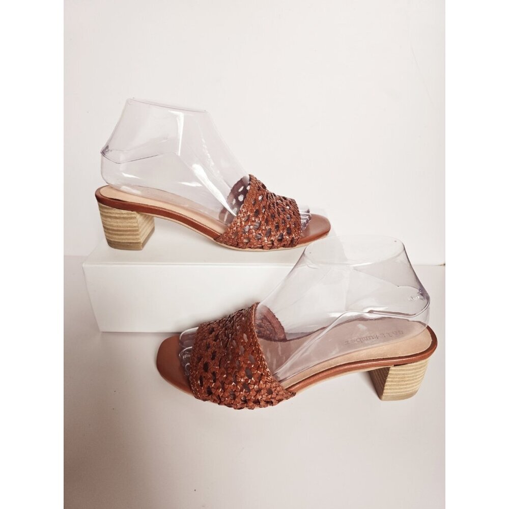 Salt + Umber Anthropologie Tripoli Cognac Brown Woven Leather Heels Sandals 7